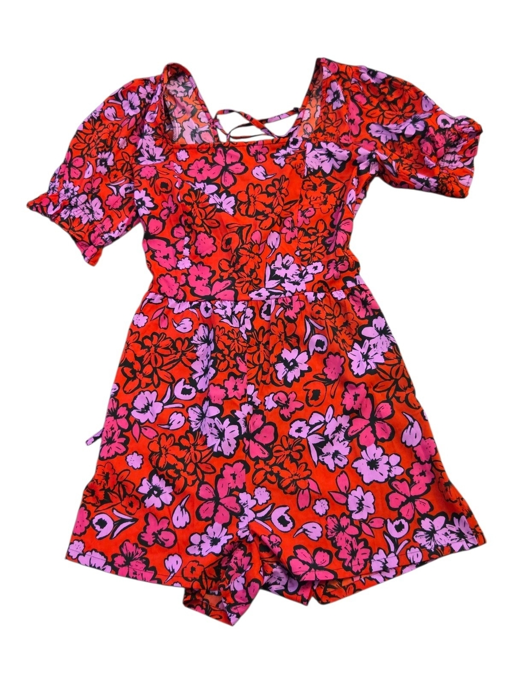 NWT Influence Floral Red & Pink Short-Sleeve Romper Jumpsuit - Size US 8 (UK 12)